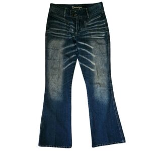 Younique Low-rise Y2K Bootcut Flare Jeans Whiskered Denim Stretch Jr Size 5